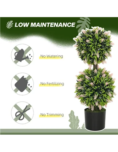 HOMCOM Set of 2 Decorative Artificial Plants Ball Trees with Lavender Flowers in Pot Fake Plants for Home Indoor Outdoor Decor, 