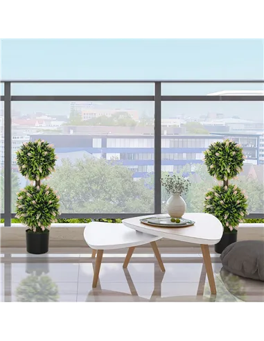 HOMCOM Set of 2 Decorative Artificial Plants Ball Trees with Lavender Flowers in Pot Fake Plants for Home Indoor Outdoor Decor, 