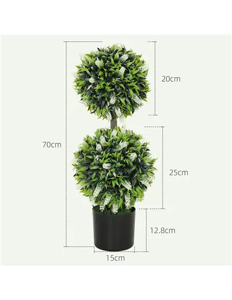 HOMCOM Set of 2 Decorative Artificial Plants Ball Trees with Lavender Flowers in Pot Fake Plants for Home Indoor Outdoor Decor, 