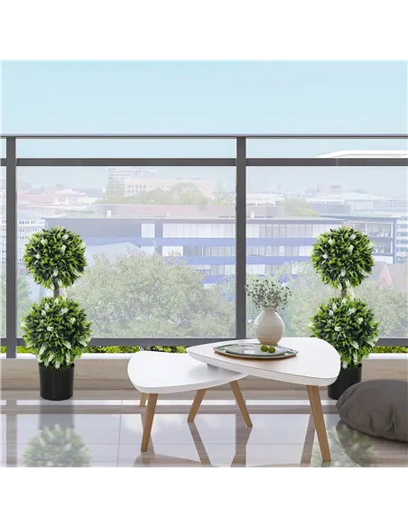 HOMCOM Set of 2 Decorative Artificial Plants Ball Trees with Lavender Flowers in Pot Fake Plants for Home Indoor Outdoor Decor, 