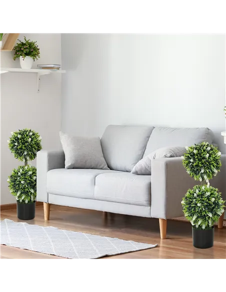 HOMCOM Set of 2 Decorative Artificial Plants Ball Trees with Lavender Flowers in Pot Fake Plants for Home Indoor Outdoor Decor, 