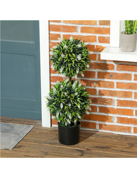 HOMCOM Set of 2 Decorative Artificial Plants Ball Trees with Lavender Flowers in Pot Fake Plants for Home Indoor Outdoor Decor, 