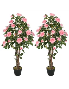 HOMCOM Set of Two Faux Rose Plants, with Pots