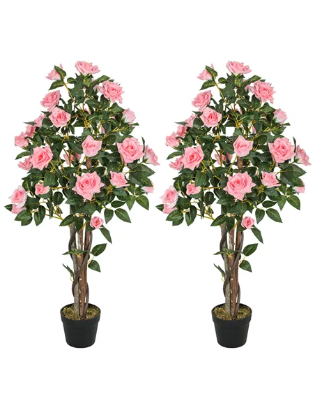 HOMCOM Set of Two Faux Rose Plants, with Pots
