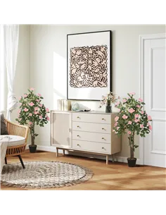 HOMCOM Set of Two Faux Rose Plants, with Pots 2