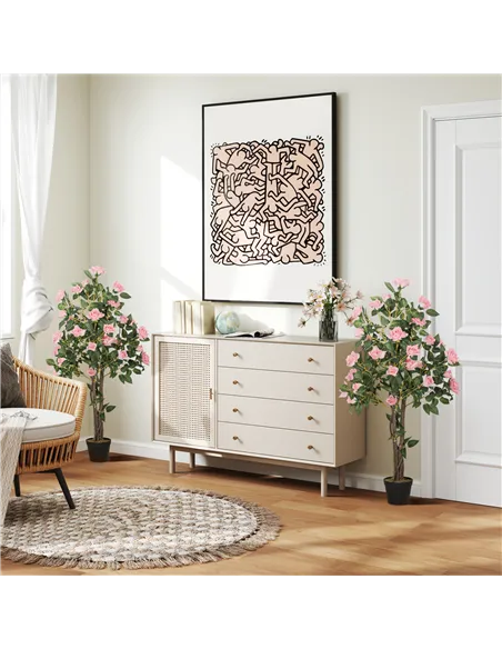 HOMCOM Set of Two Faux Rose Plants, with Pots
