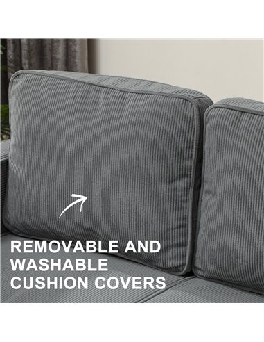 HOMCOM Small Two-Seater Corduroy Sofa - Grey