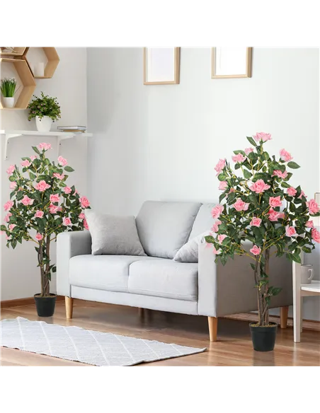 HOMCOM Set of Two Faux Rose Plants, with Pots