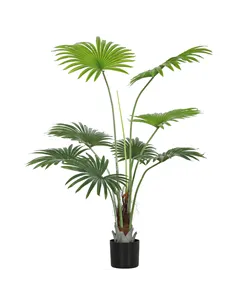 HOMCOM 145cm Artificial Palm Tree, Decorative Artificial Plant with Lifelike PEVA Leaves and Coconut Coir, Fake Tree with Plasti