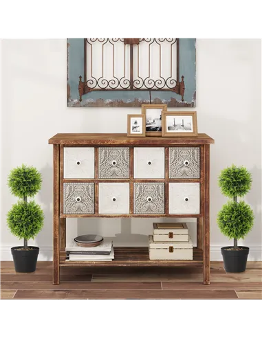 HOMCOM Set of 2 Decorative Artificial Plants, 60cm Faux Topiary Cypress Ball Trees with Plastic Pot and Pebbles, Fake Plants for