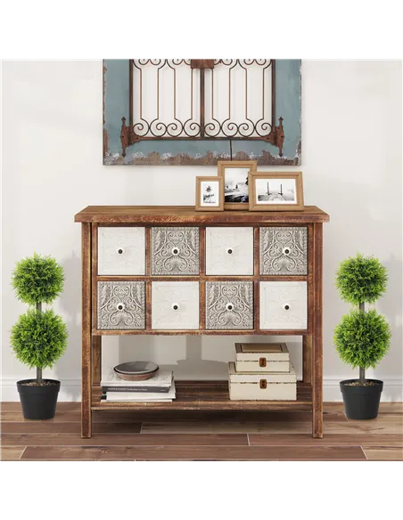 HOMCOM Set of 2 Decorative Artificial Plants, 60cm Faux Topiary Cypress Ball Trees with Plastic Pot and Pebbles, Fake Plants for