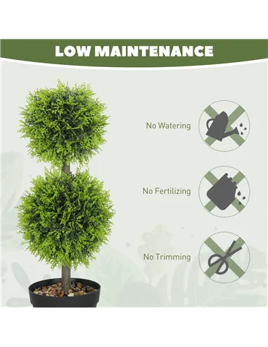 HOMCOM Set of 2 Decorative Artificial Plants, 60cm Faux Topiary Cypress Ball Trees with Plastic Pot and Pebbles, Fake Plants for