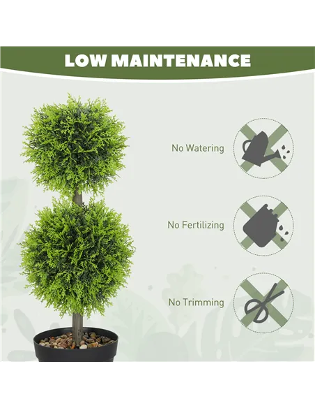 HOMCOM Set of 2 Decorative Artificial Plants, 60cm Faux Topiary Cypress Ball Trees with Plastic Pot and Pebbles, Fake Plants for