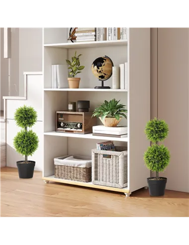 HOMCOM Set of 2 Decorative Artificial Plants, 60cm Faux Topiary Cypress Ball Trees with Plastic Pot and Pebbles, Fake Plants for