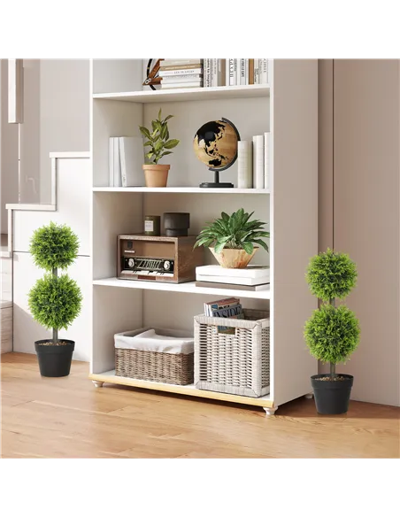 HOMCOM Set of 2 Decorative Artificial Plants, 60cm Faux Topiary Cypress Ball Trees with Plastic Pot and Pebbles, Fake Plants for