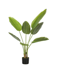 HOMCOM 109cm Artificial Bird of Paradise Plant, Faux Banana Leaf Tree with PEVA Leaves and Flocking, Decorative Palm Tree in Pot