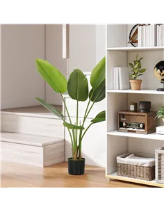 HOMCOM 109cm Artificial Bird of Paradise Plant, Faux Banana Leaf Tree with PEVA Leaves and Flocking, Decorative Palm Tree in Pot 2