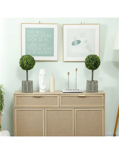 HOMCOM Set of 2 Decorative Artificial Plants, 50cm Faux Boxwood Topiary Balls with Woven Plastic Pot and Pebbles, Fake Plants fo