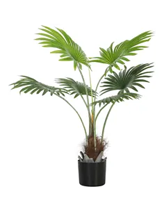 HOMCOM 94cm Artificial Palm Tree, Decorative Artificial Plant with Lifelike PEVA Leaves and Coconut Coir, Fake Tree with Plastic