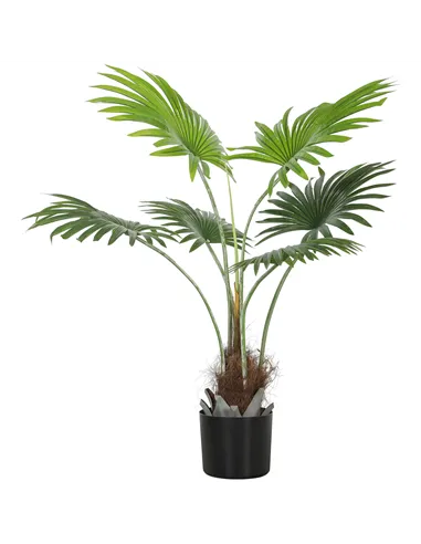 HOMCOM 94cm Artificial Palm Tree, Decorative Artificial Plant with Lifelike PEVA Leaves and Coconut Coir, Fake Tree with Plastic