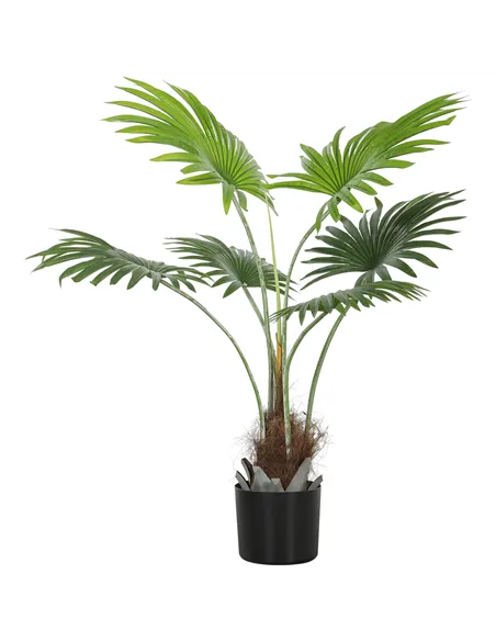 HOMCOM 94cm Artificial Palm Tree, Decorative Artificial Plant with Lifelike PEVA Leaves and Coconut Coir, Fake Tree with Plastic