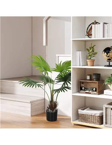 HOMCOM 94cm Artificial Palm Tree, Decorative Artificial Plant with Lifelike PEVA Leaves and Coconut Coir, Fake Tree with Plastic