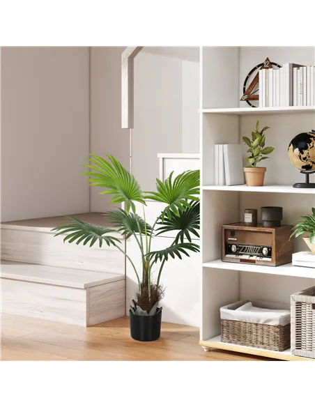 HOMCOM 94cm Artificial Palm Tree, Decorative Artificial Plant with Lifelike PEVA Leaves and Coconut Coir, Fake Tree with Plastic