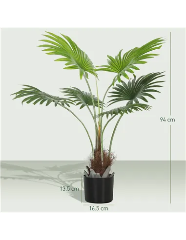 HOMCOM 94cm Artificial Palm Tree, Decorative Artificial Plant with Lifelike PEVA Leaves and Coconut Coir, Fake Tree with Plastic