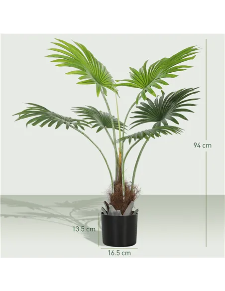 HOMCOM 94cm Artificial Palm Tree, Decorative Artificial Plant with Lifelike PEVA Leaves and Coconut Coir, Fake Tree with Plastic