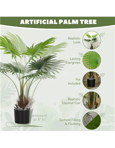 HOMCOM 94cm Artificial Palm Tree, Decorative Artificial Plant with Lifelike PEVA Leaves and Coconut Coir, Fake Tree with Plastic