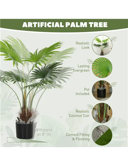 HOMCOM 94cm Artificial Palm Tree, Decorative Artificial Plant with Lifelike PEVA Leaves and Coconut Coir, Fake Tree with Plastic