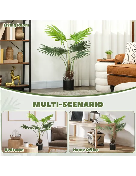 HOMCOM 94cm Artificial Palm Tree, Decorative Artificial Plant with Lifelike PEVA Leaves and Coconut Coir, Fake Tree with Plastic
