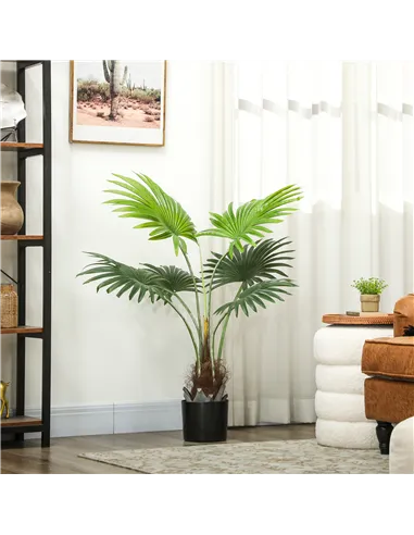 HOMCOM 94cm Artificial Palm Tree, Decorative Artificial Plant with Lifelike PEVA Leaves and Coconut Coir, Fake Tree with Plastic