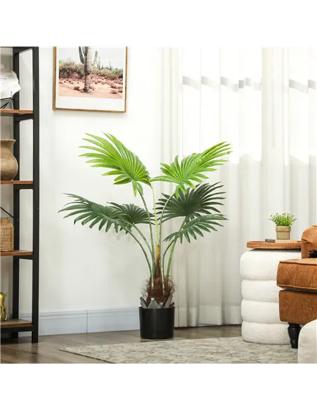 HOMCOM 94cm Artificial Palm Tree, Decorative Artificial Plant with Lifelike PEVA Leaves and Coconut Coir, Fake Tree with Plastic