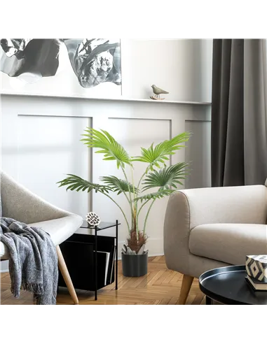 HOMCOM 94cm Artificial Palm Tree, Decorative Artificial Plant with Lifelike PEVA Leaves and Coconut Coir, Fake Tree with Plastic