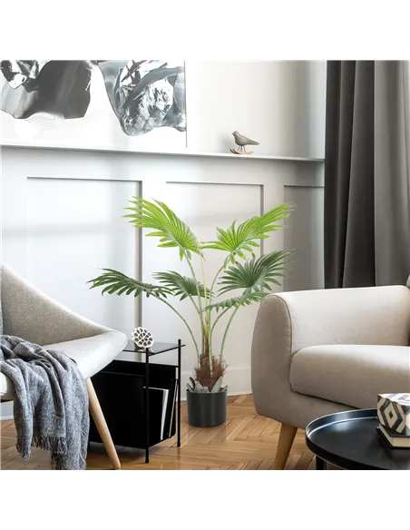 HOMCOM 94cm Artificial Palm Tree, Decorative Artificial Plant with Lifelike PEVA Leaves and Coconut Coir, Fake Tree with Plastic