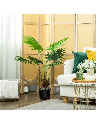 HOMCOM 94cm Artificial Palm Tree, Decorative Artificial Plant with Lifelike PEVA Leaves and Coconut Coir, Fake Tree with Plastic