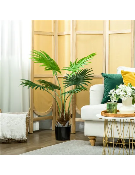HOMCOM 94cm Artificial Palm Tree, Decorative Artificial Plant with Lifelike PEVA Leaves and Coconut Coir, Fake Tree with Plastic