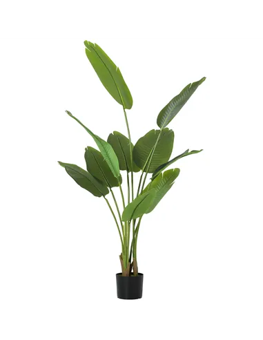 HOMCOM 160cm Tall Artificial Bird of Paradise Plant, Faux Banana Leaf Tree with PEVA Leaves and Flocking, Decorative Palm Tree i