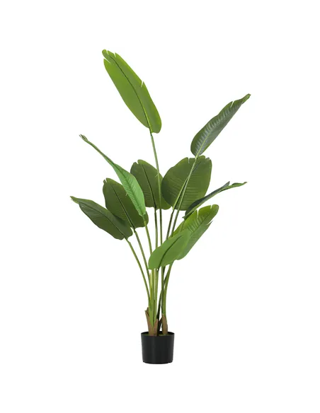 HOMCOM 160cm Tall Artificial Bird of Paradise Plant, Faux Banana Leaf Tree with PEVA Leaves and Flocking, Decorative Palm Tree i