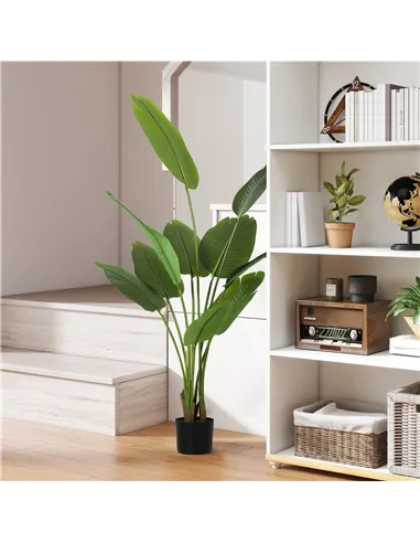 HOMCOM 160cm Tall Artificial Bird of Paradise Plant, Faux Banana Leaf Tree with PEVA Leaves and Flocking, Decorative Palm Tree i