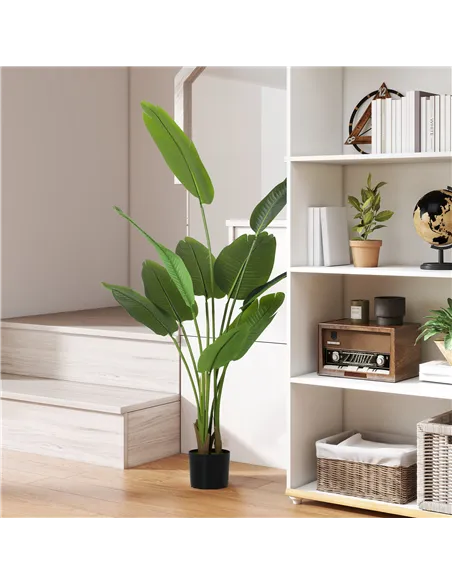 HOMCOM 160cm Tall Artificial Bird of Paradise Plant, Faux Banana Leaf Tree with PEVA Leaves and Flocking, Decorative Palm Tree i