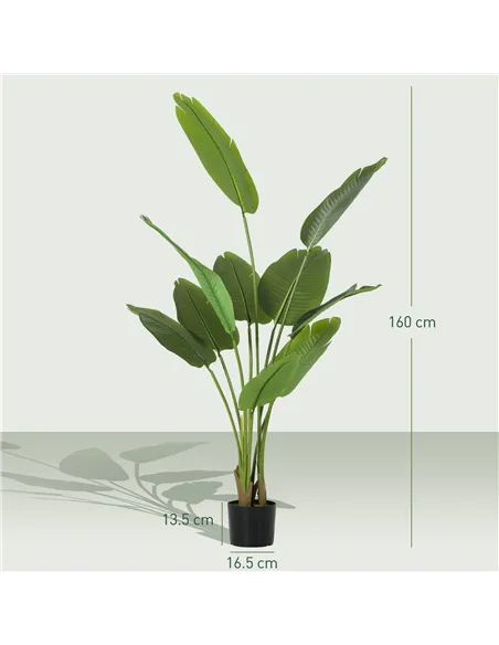 HOMCOM 160cm Tall Artificial Bird of Paradise Plant, Faux Banana Leaf Tree with PEVA Leaves and Flocking, Decorative Palm Tree i
