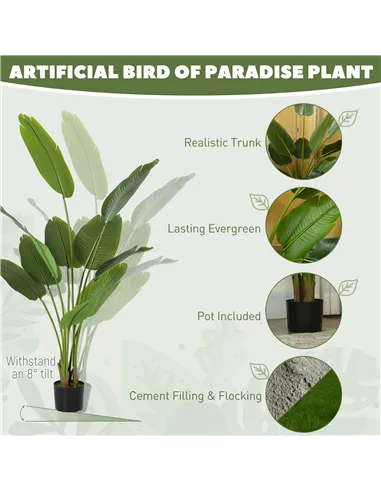 HOMCOM 160cm Tall Artificial Bird of Paradise Plant, Faux Banana Leaf Tree with PEVA Leaves and Flocking, Decorative Palm Tree i