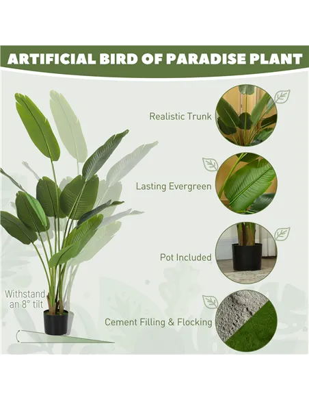 HOMCOM 160cm Tall Artificial Bird of Paradise Plant, Faux Banana Leaf Tree with PEVA Leaves and Flocking, Decorative Palm Tree i