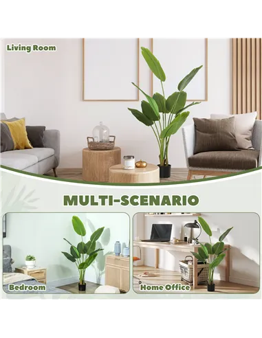HOMCOM 160cm Tall Artificial Bird of Paradise Plant, Faux Banana Leaf Tree with PEVA Leaves and Flocking, Decorative Palm Tree i