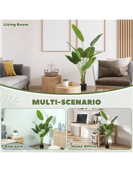 HOMCOM 160cm Tall Artificial Bird of Paradise Plant, Faux Banana Leaf Tree with PEVA Leaves and Flocking, Decorative Palm Tree i