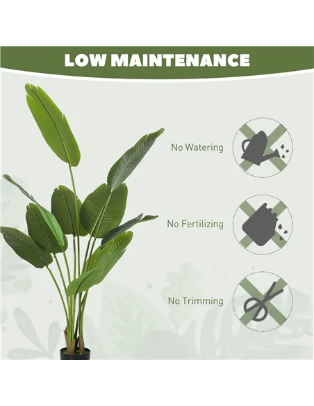 HOMCOM 160cm Tall Artificial Bird of Paradise Plant, Faux Banana Leaf Tree with PEVA Leaves and Flocking, Decorative Palm Tree i