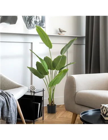 HOMCOM 160cm Tall Artificial Bird of Paradise Plant, Faux Banana Leaf Tree with PEVA Leaves and Flocking, Decorative Palm Tree i