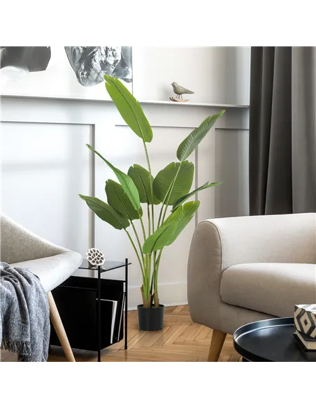 HOMCOM 160cm Tall Artificial Bird of Paradise Plant, Faux Banana Leaf Tree with PEVA Leaves and Flocking, Decorative Palm Tree i